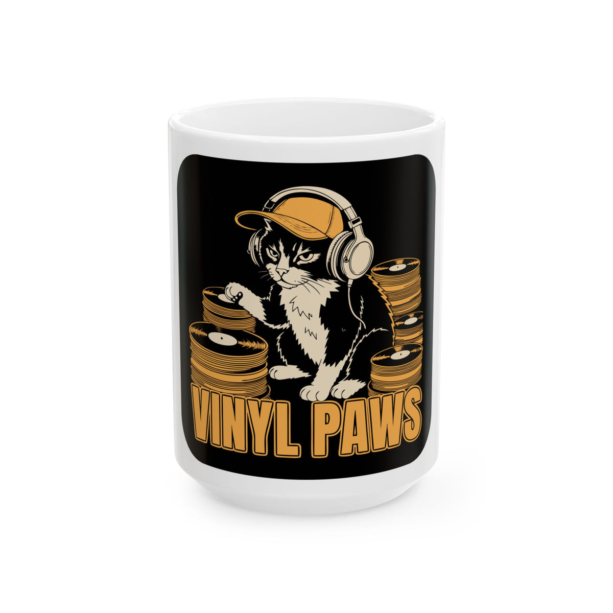 Vinyl Paws Cat Mug – Funny Cats Retro Music Humor
