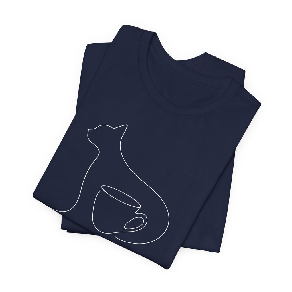 Cat Lover Coffee Tee - Minimalist Line Art