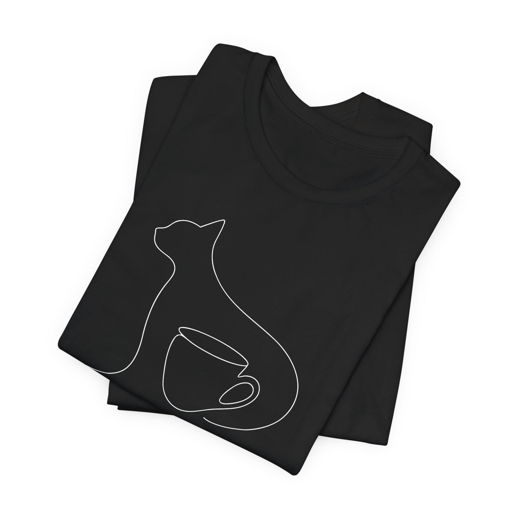 Cat Lover Coffee Tee - Minimalist Line Art