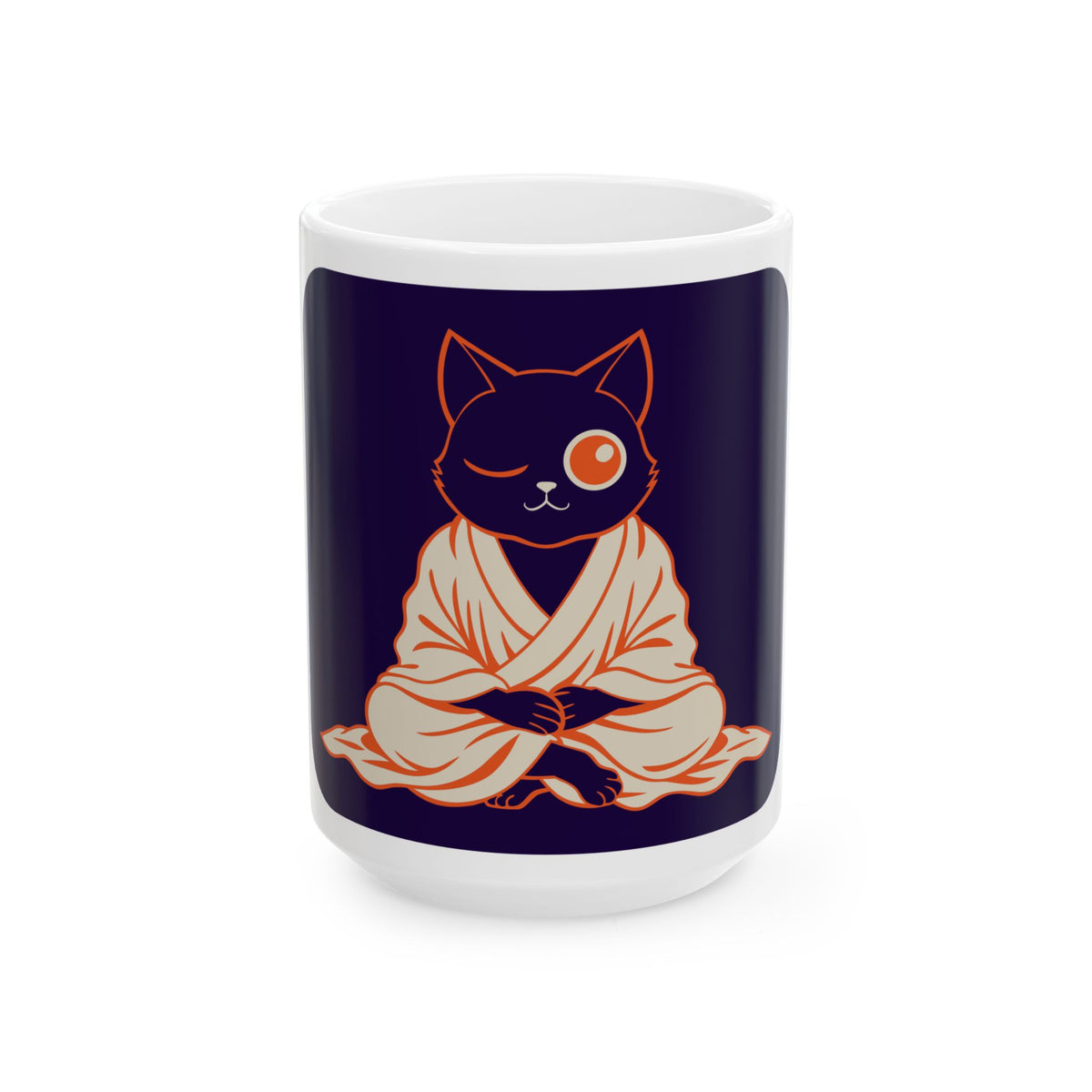 Zen Cat Anime Art Mug | Woodblock Parody