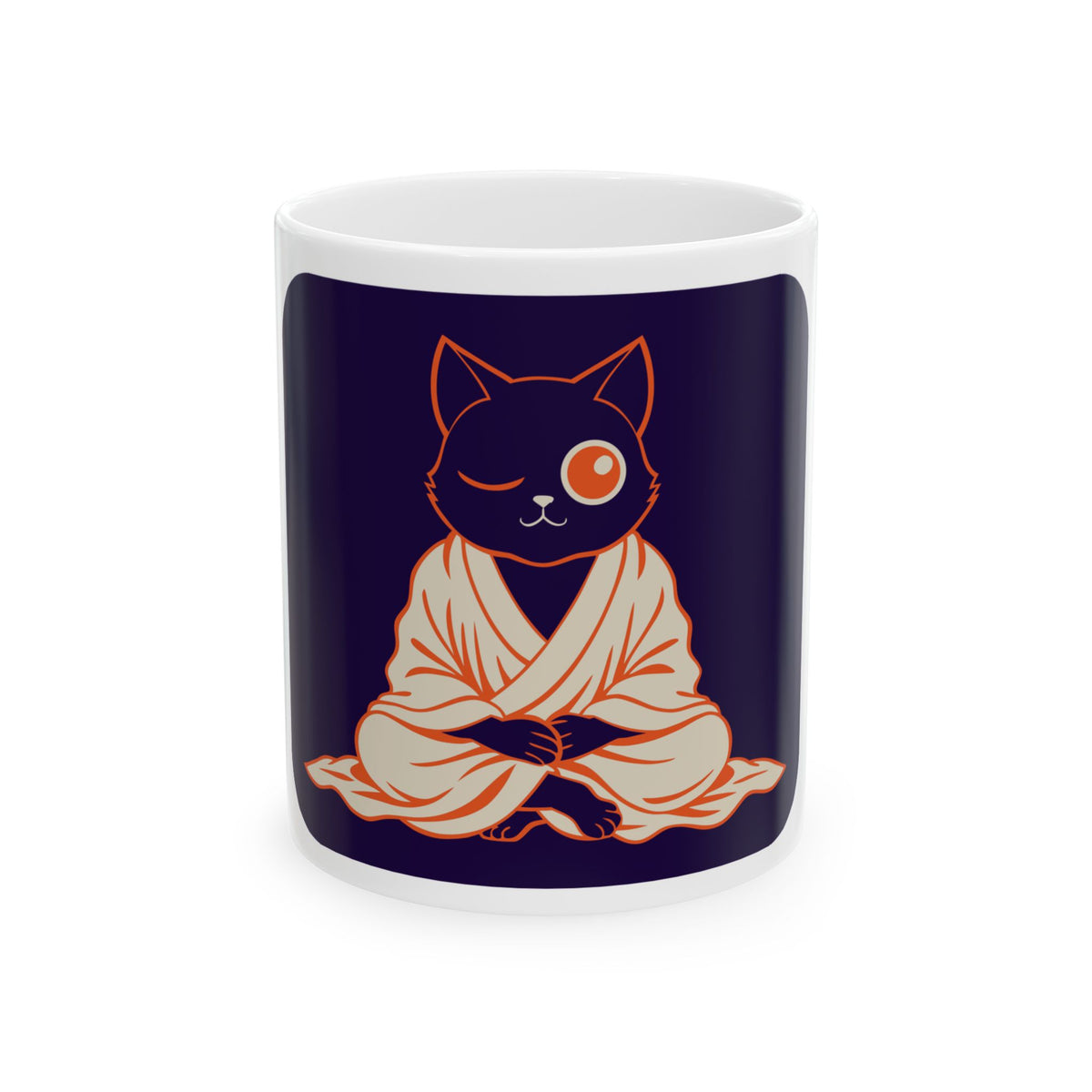 Zen Cat Anime Art Mug | Woodblock Parody